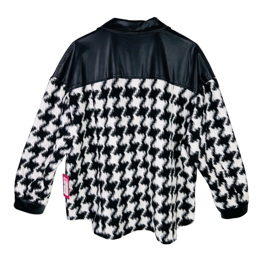 Vince Camuto Black/White Houndstooth Faux Leather Trim Button Down Shacket XL - Picture 3 of 15